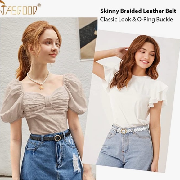 Women’s Braided Leather Belts Skinny Woven Waist Belts for Jeans Pants Dress 3 P main image 6